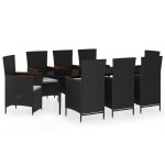 vidaXL Set mobilier de grădină cu perne, 9 piese, negru
