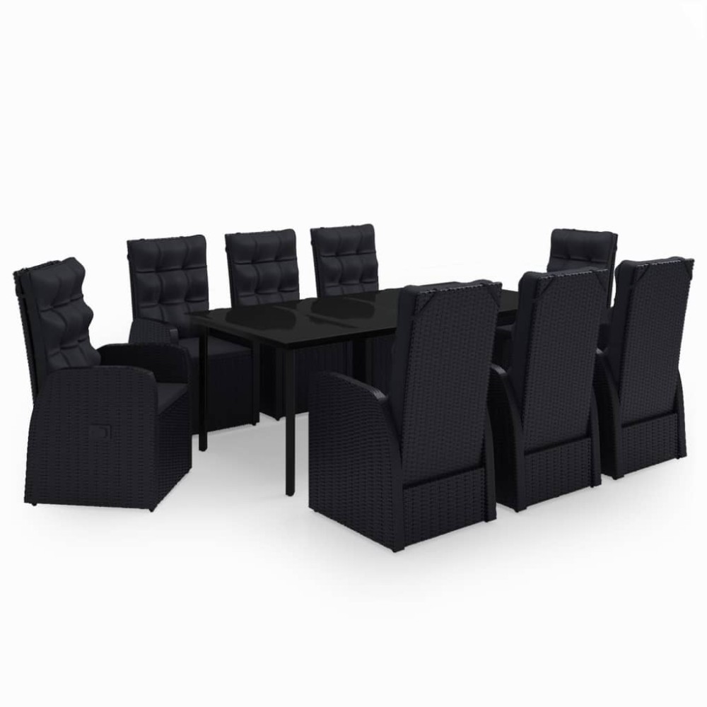 vidaXL Set mobilier de grădină cu perne, 9 piese, negru