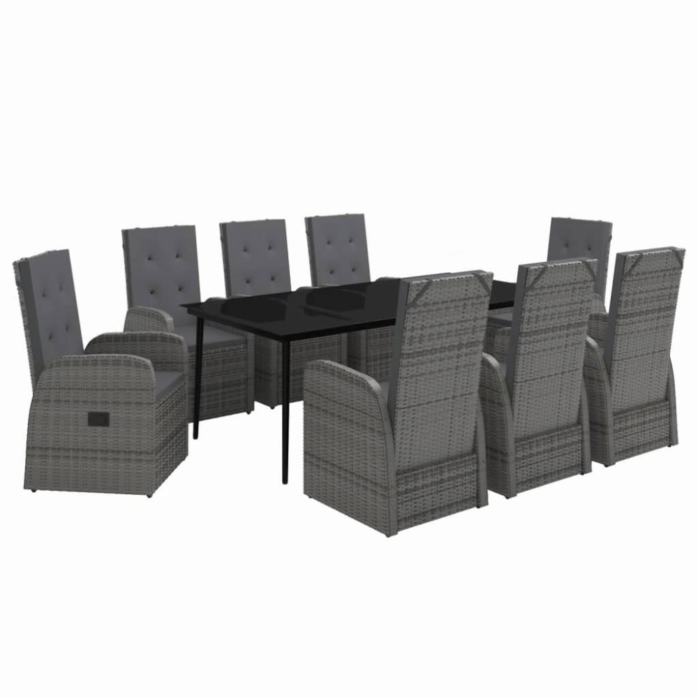 vidaXL Set mobilier pentru grădină cu perne, 9 piese, gri