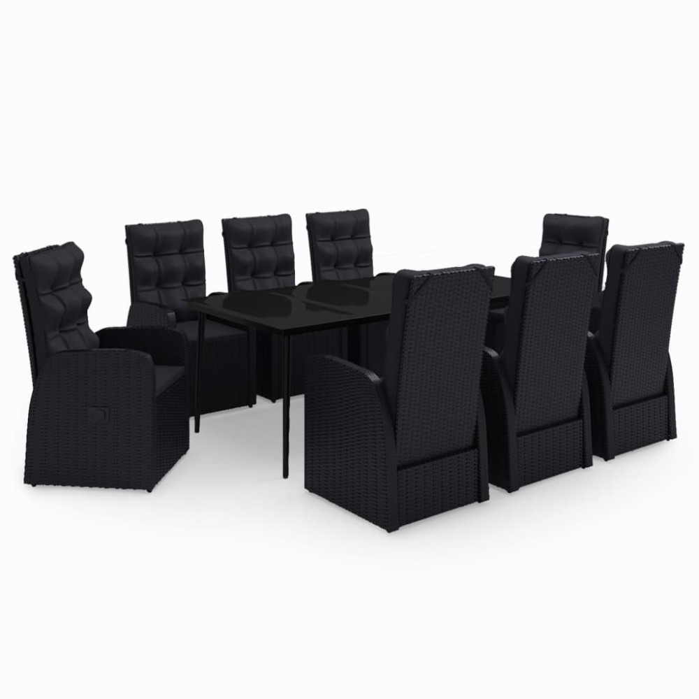 vidaXL Set mobilier de grădină cu perne, 9 piese, negru