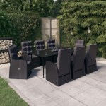 vidaXL Set mobilier de grădină cu perne, 9 piese, negru