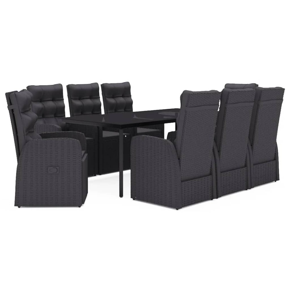 vidaXL Set mobilier de grădină cu perne, 9 piese, negru