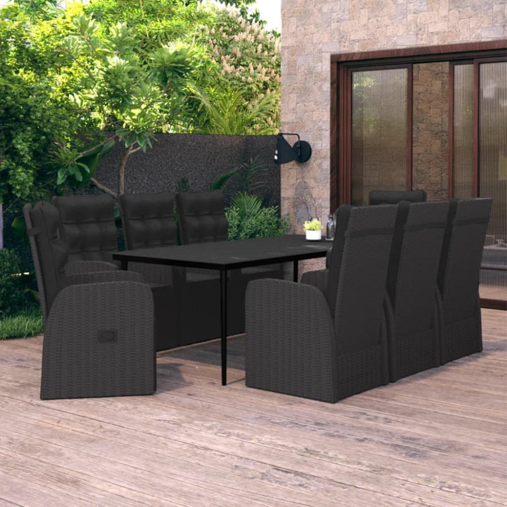 vidaXL Set mobilier de grădină cu perne, 9 piese, negru