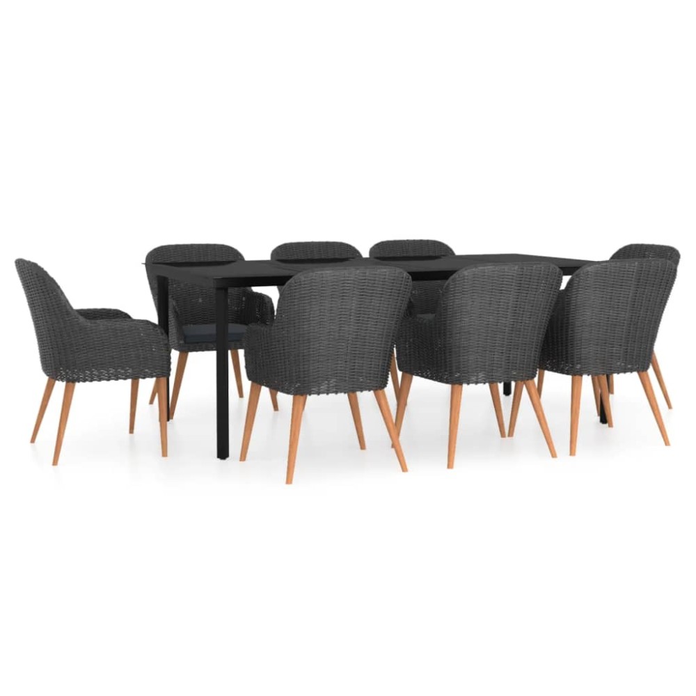 vidaXL Set mobilier de grădină cu perne, 9 piese, negru