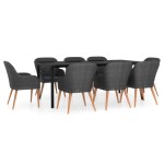 vidaXL Set mobilier de grădină cu perne, 9 piese, negru