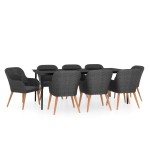 vidaXL Set mobilier de grădină cu perne, 9 piese, negru