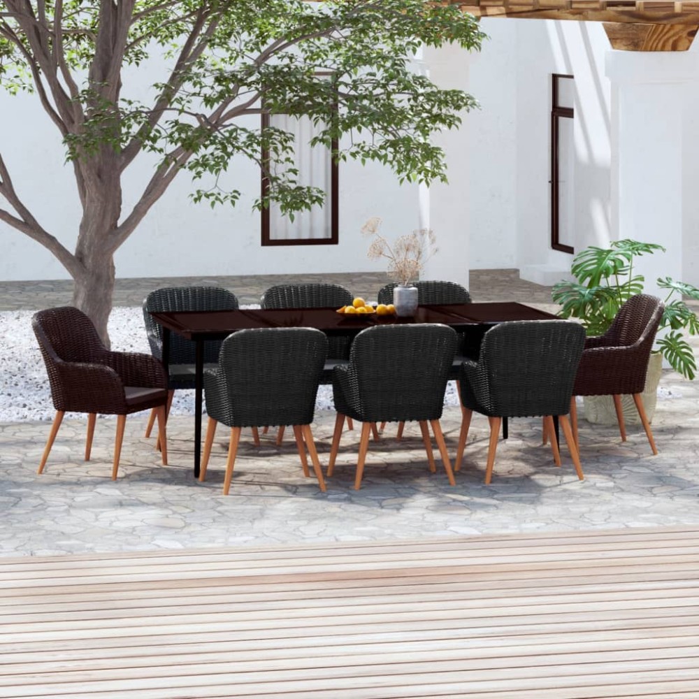 vidaXL Set mobilier de grădină cu perne, 9 piese, negru