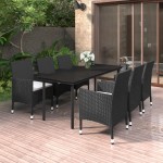 vidaXL Set mobilier de grădină cu perne, 7 piese, poliratan și sticlă vidaXL Set mobilier de grădină cu perne, 7 piese, poliratan și sticlă