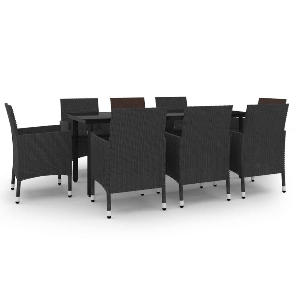 vidaXL Set mobilier de grădină, cu perne, 9 piese, poliratan și sticlă