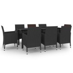 vidaXL Set mobilier de grădină, cu perne, 9 piese, poliratan și sticlă