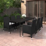 vidaXL Set mobilier de grădină cu perne, 7 piese, poliratan și sticlă vidaXL Set mobilier de grădină cu perne, 7 piese, poliratan și sticlă