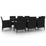 vidaXL Set mobilier de grădină cu perne, 9 piese, poliratan și sticlă