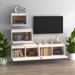 vidaXL Comode TV, alb, 4 buc., lemn masiv de pin
