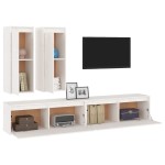 vidaXL Comode TV, 4 buc., alb, lemn masiv de pin
