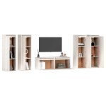 vidaXL Comode TV, 5 buc., alb, lemn masiv de pin