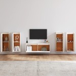 vidaXL Comode TV, 5 buc., alb, lemn masiv de pin