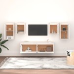 vidaXL Comode TV, alb, 6 buc., lemn masiv de pin