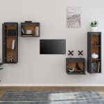 vidaXL Comode TV, gri, 4 buc., lemn masiv de pin