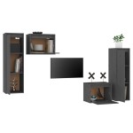 vidaXL Comode TV, gri, 4 buc., lemn masiv de pin