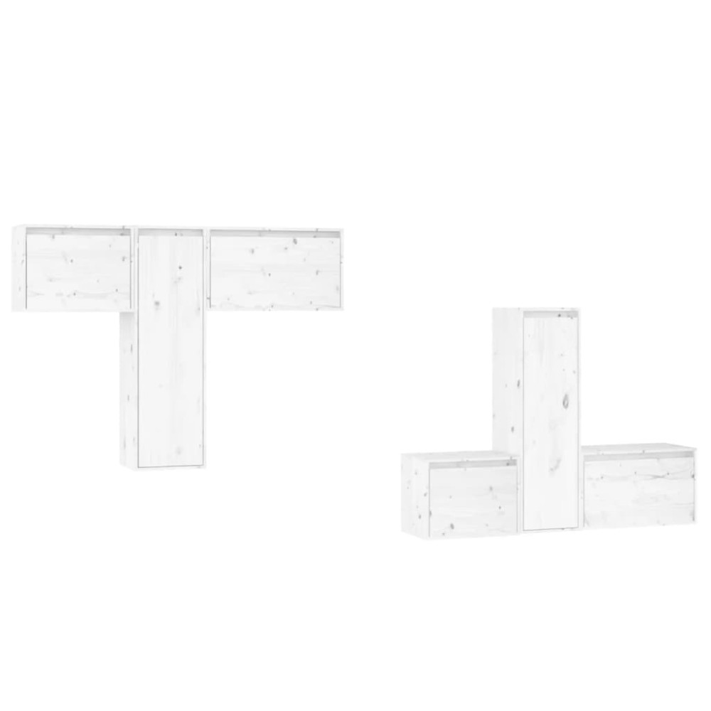 vidaXL Comode TV, alb, 6 buc., lemn masiv de pin