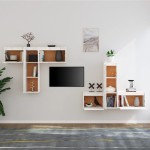 vidaXL Comode TV, alb, 6 buc., lemn masiv de pin