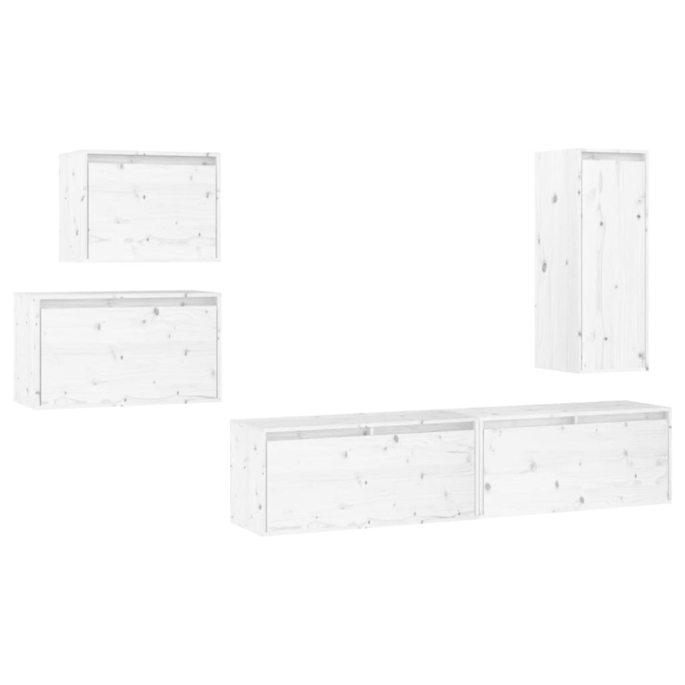 vidaXL Comode TV, alb, 5 buc., lemn masiv de pin