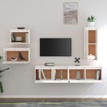 vidaXL Comode TV, alb, 5 buc., lemn masiv de pin