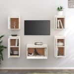 vidaXL Comode TV, alb, 5 buc., lemn masiv de pin