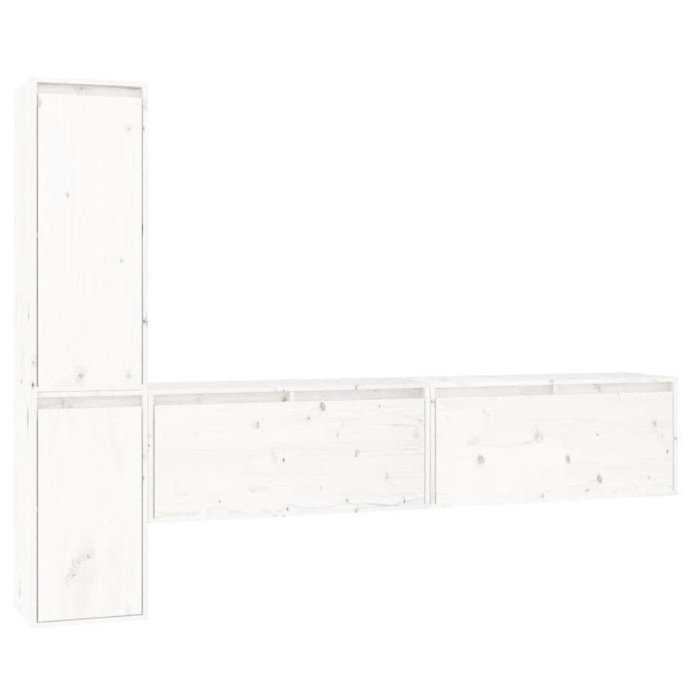 vidaXL Comode TV, alb, 4 buc., lemn masiv de pin
