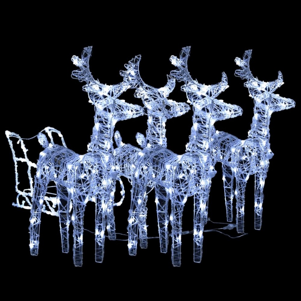 vidaXL Decorațiune de Crăciun cu reni și sanie, 240 LED-uri, acril