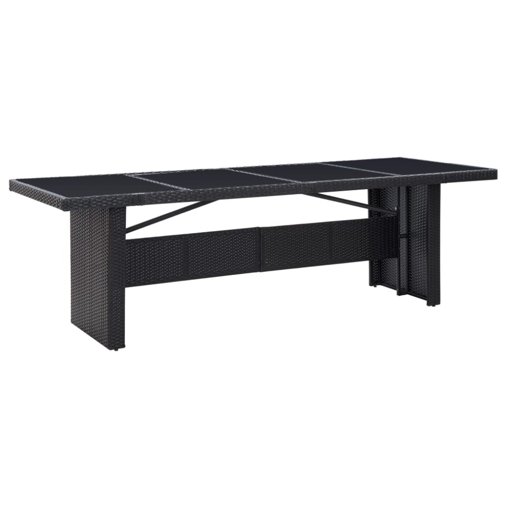 vidaXL Masă de grădină, negru, 240 x 90 x 74 cm, poliratan și sticlă