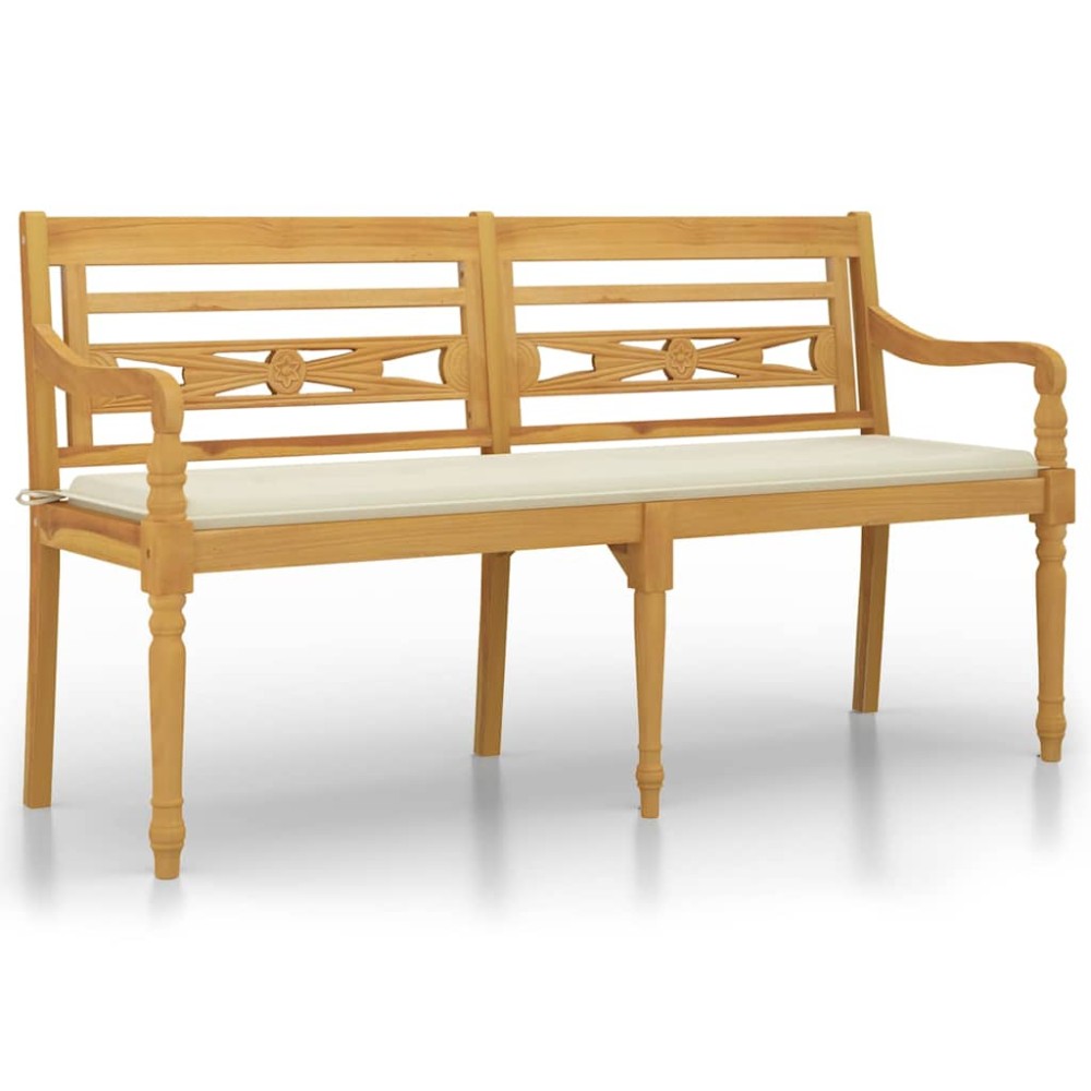 vidaXL Bancă Batavia cu pernă crem, 150 cm, lemn masiv de tec