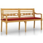 vidaXL Bancă Batavia cu pernă roșie, 150 cm, lemn masiv de tec vidaXL Bancă Batavia cu pernă roșie, 150 cm, lemn masiv de tec