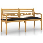 vidaXL Bancă Batavia cu pernă neagră, 150 cm, lemn masiv de tec vidaXL Bancă Batavia cu pernă neagră, 150 cm, lemn masiv de tec