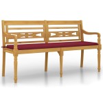 vidaXL Bancă Batavia cu pernă roșu vin, 150 cm, lemn masiv de tec vidaXL Bancă Batavia cu pernă roșu vin, 150 cm, lemn masiv de tec