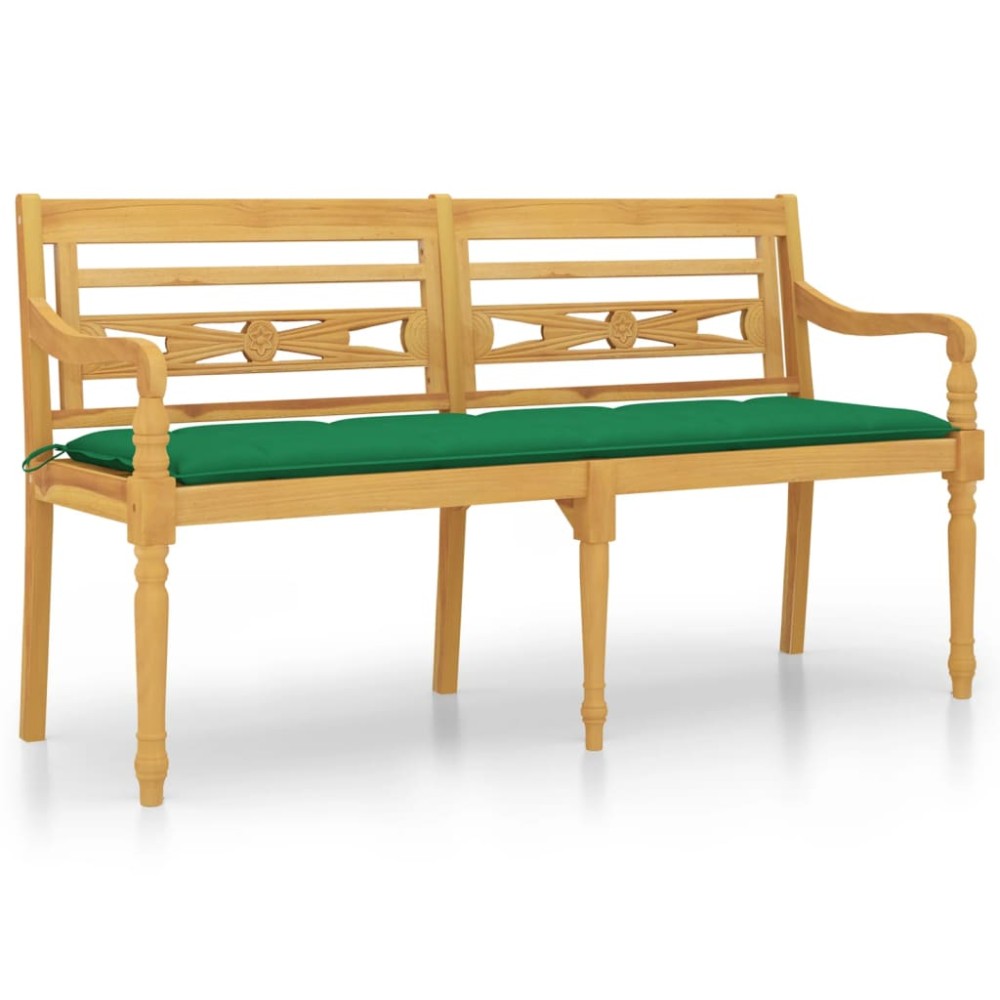 vidaXL Bancă Batavia cu pernă verde, 150 cm, lemn masiv de tec