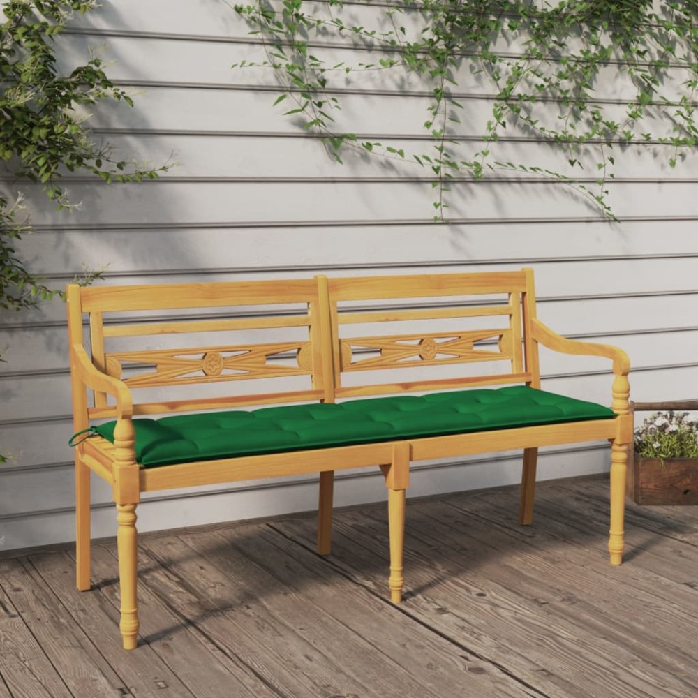vidaXL Bancă Batavia cu pernă verde, 150 cm, lemn masiv de tec