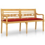 vidaXL Bancă Batavia cu pernă roșie, 150 cm, lemn masiv de tec vidaXL Bancă Batavia cu pernă roșie, 150 cm, lemn masiv de tec