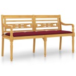 vidaXL Bancă Batavia cu pernă roșu vin, 150 cm, lemn masiv de tec vidaXL Bancă Batavia cu pernă roșu vin, 150 cm, lemn masiv de tec