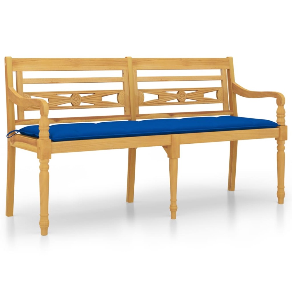 vidaXL Bancă Batavia cu pernă albastră, 150 cm, lemn masiv de tec