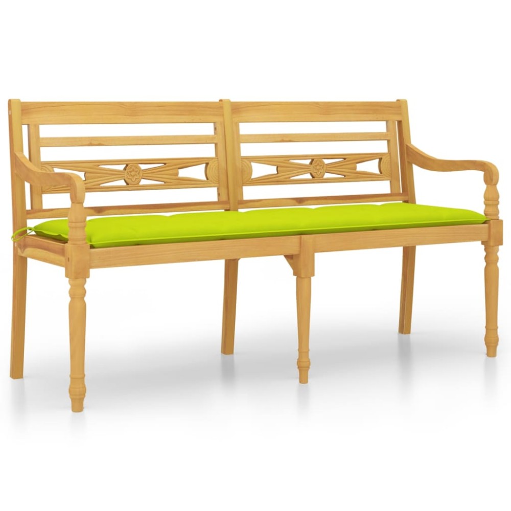 vidaXL Bancă Batavia cu pernă verde aprins, 150 cm, lemn masiv tec