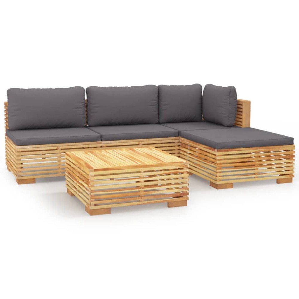 vidaXL Set mobilier grădină cu perne, 5 piese, lemn masiv de tec