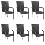 vidaXL Scaune de exterior stivuibile, 6 buc., negru, poliratan vidaXL Scaune de exterior stivuibile, 6 buc., negru, poliratan