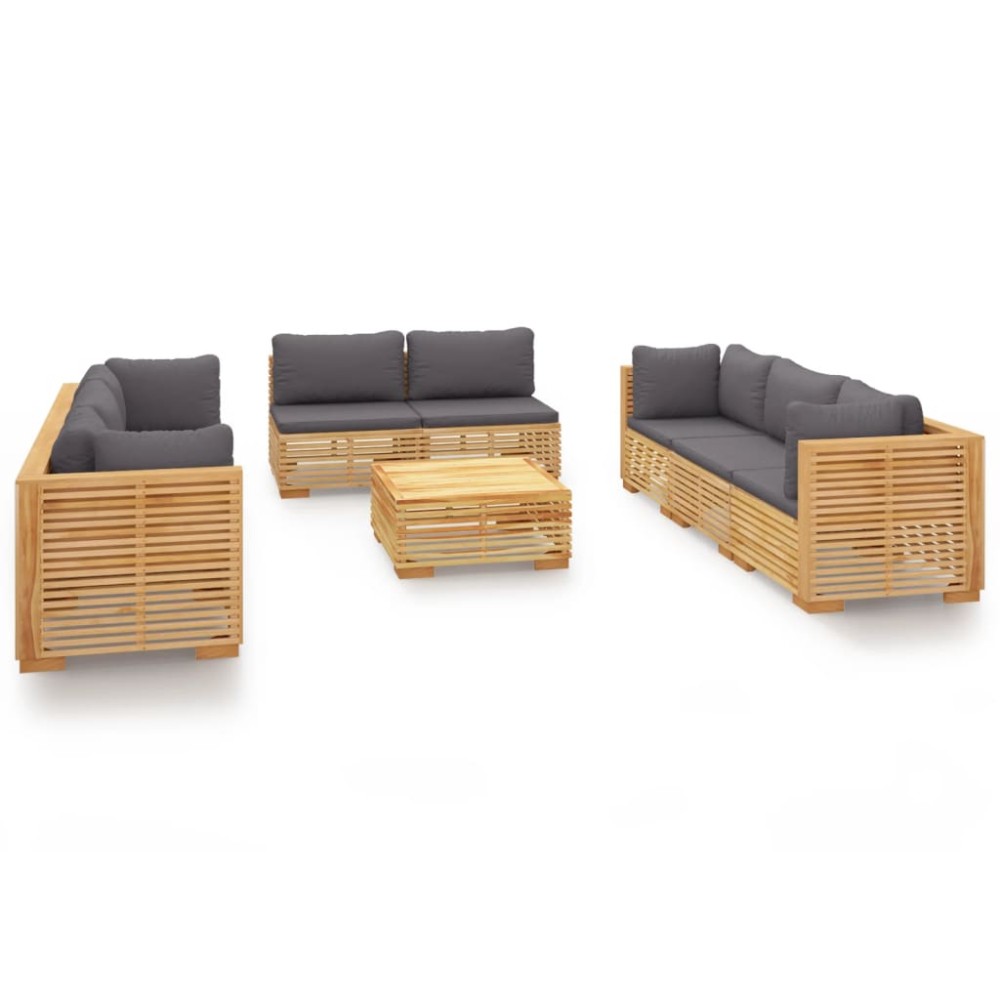 vidaXL Set mobilier grădină cu perne, 9 piese, lemn masiv de tec