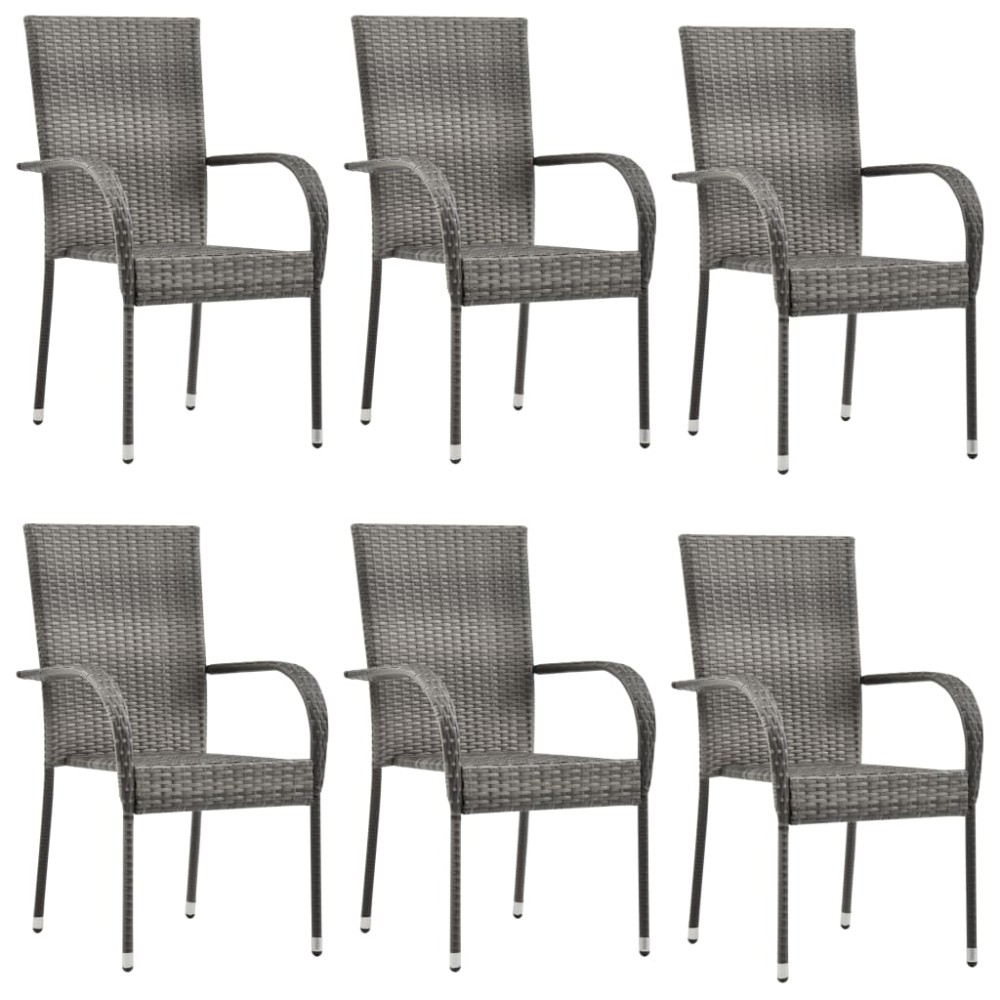 vidaXL Scaune de exterior stivuibile, 6 buc., gri, poliratan