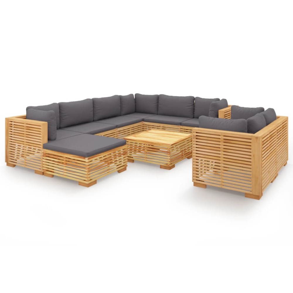 vidaXL Set mobilier grădină cu perne, 10 piese, lemn masiv de tec