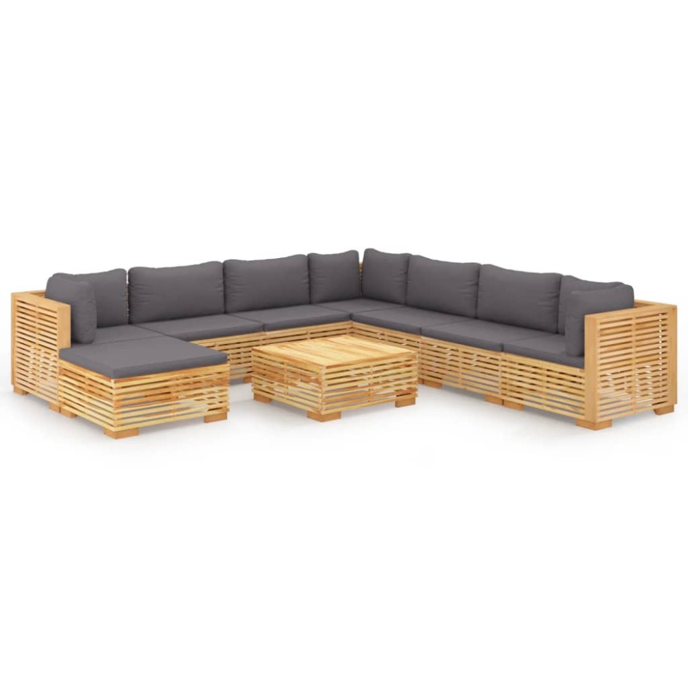 vidaXL Set mobilier grădină cu perne, 9 piese, lemn masiv de tec
