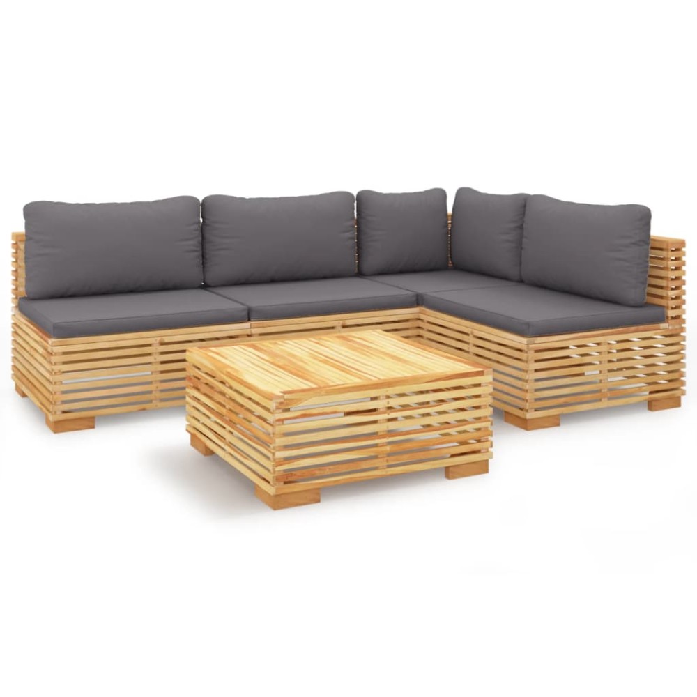 vidaXL Set mobilier grădină cu perne, 5 piese, lemn masiv de tec