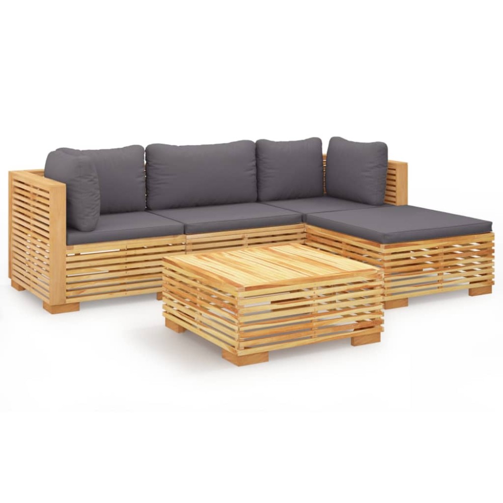 vidaXL Set mobilier grădină cu perne, 5 piese, lemn masiv de tec