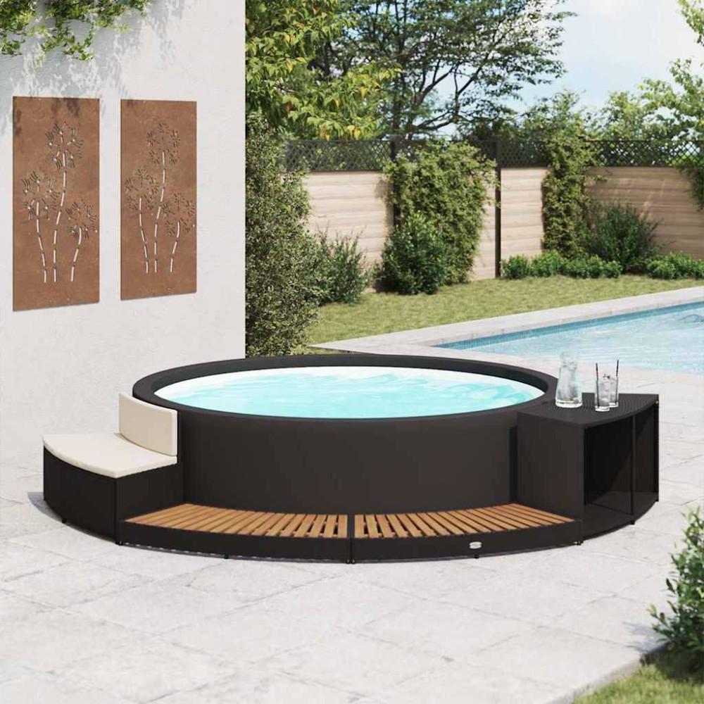 vidaXL Mobilier de împrejmuire spa, negru, poliratan și lemn de acacia